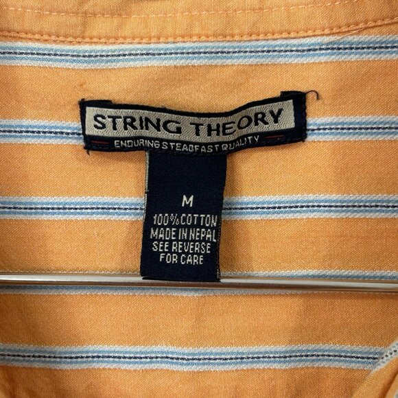 STRING THEORY Shirt M Mens Orange Blue White Stripe Cotton Button Down LS - Picture 3 of 8